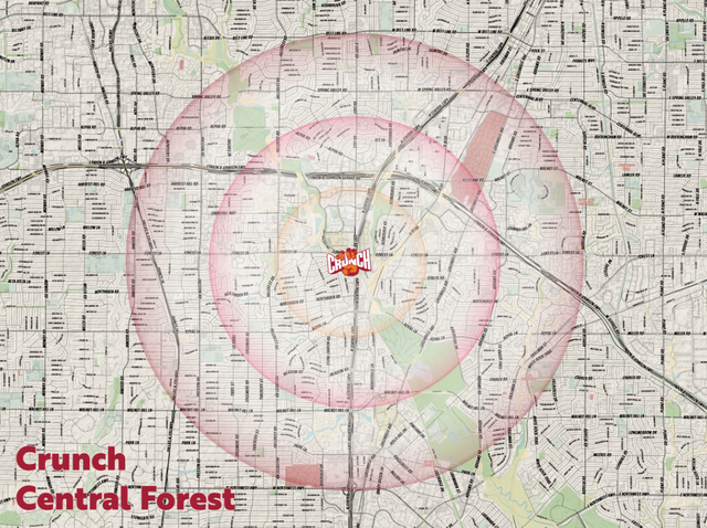 Crunch Franchises - Duluth - Dr Phillips - Grand Prairie - Central Forest 48x36 with dry erase lamination