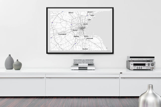 Large 48x36 custom map poster of Boston hanging in a living room