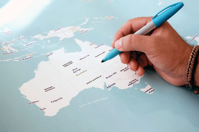 Close-up of a dry erase marker on a laminated custom map